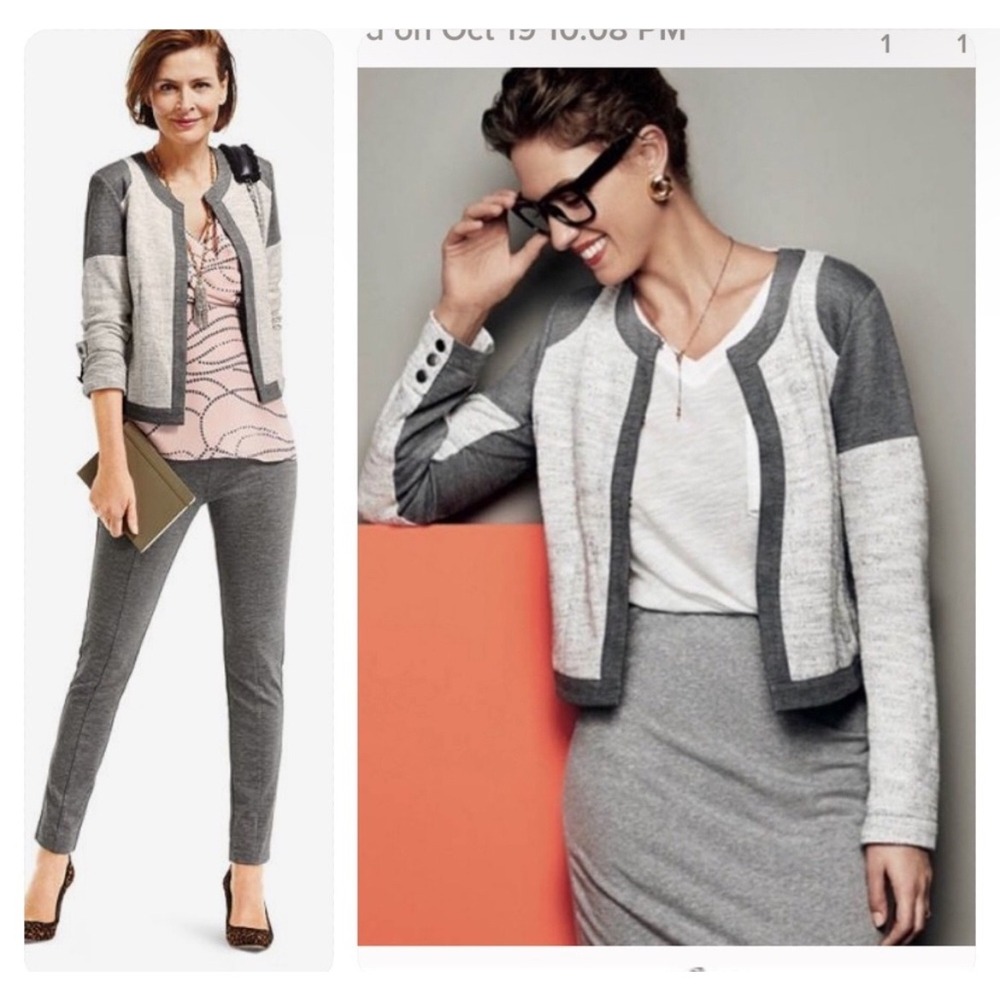 Cabi Twee Professional Colorblock Open Front‎ Blazer XL Grey Knit Jacket Indie